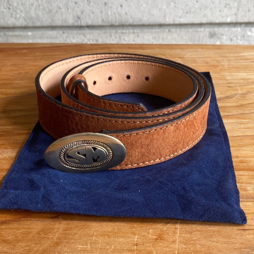 🇦🇷 Leather Suede Belt with custom initials buckle buckle SM in Carpincho